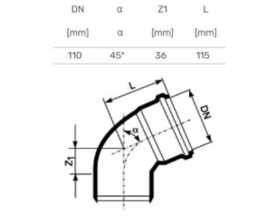 Vnitřní drenážní koleno HTplus, O 110 mm, 45°