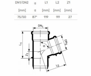 T-kus pro vnitřní kanalizaci HTplus, O 50 / 75 mm, 87°
