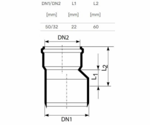 Vnitřní kanalizační přechod HTplus, O 32 / 50 mm