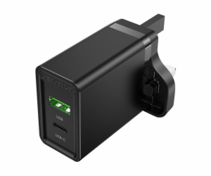 USB-A, USB-C Wall Charger Vention FBBB0-UK 18W/20W UK Black