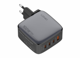 LDNIO Q408 100W USB-A + 3x USB-C mains charger (black)