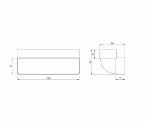 Větrací koleno EUROPLAST KLV25-90, 220 x 55 mm, 90°