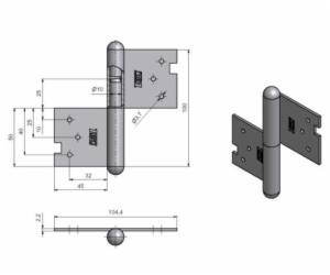 Zapuštěný pant dveří 100 mm, levý