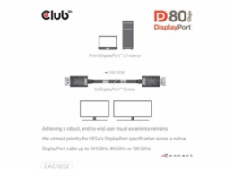 Club3D Kabel DisplayPort 2.1 na DisplayPort 2.1, VESA DP80, 4K240Hz/8K60Hz/10K60Hz (M/M), 1.6m, černá