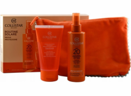 COLLISTAR  SET (ZVLHČUJÍCÍ MLÉKO OPALUJÍCÍ OBLIČEJ A TĚLO SPREJOVÉ MLÉKO SPF 20 + OBNOVUJÍCÍ ZVLHČUJÍCÍ PO SPRCHU-ŠAMPON + KOSMETICKÁ TAŠKA)