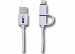 USB 2GO USB-A - microUSB + Lightning kabel 1 m Bílá (795637)