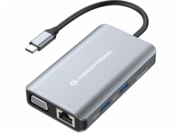 Conceptronic AV adaptér CONCEPTRONIC Dock USB-C->HDMI,VGA,GbE,3xUSB3.0,100WPD0.25mgr