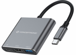 Adaptér AV Conceptronic CONCEPTRONIC Dock USB-C->HDMI,USB3.0,PD 0,25m gr