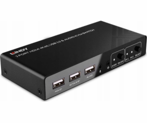 Lindy 2portový KVM přepínač HDMI 4K60, USB 2.0 a zvuk, KV...