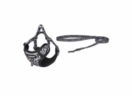 Dogness walking set leash 1,5m+harness for dog (black and white)