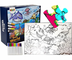 LEANToys Coloring Puzzle Markers Water World 24 ks