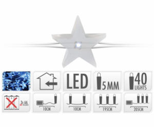 Světla vánoční 40 LED žárovek hvězda studená bílá