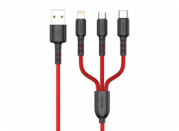 Kabel USB 3 v 1 USB-C / Lightning / Micro 3,5 A 1,5 m VFAN X02 (červený)