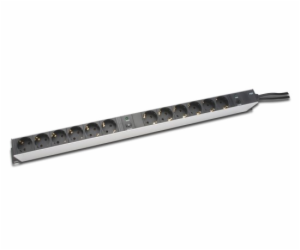 DIGITUS 19" PDU, 1U hliník, SCHUKO -> 12x CEE 7/4, jistič