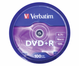 1x100 Verbatim DVD+R 4,7GB 16x Speed, matny stribrna