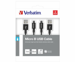 Verbatim Micro USB kabel  100cm + 30cm, SYNC + CHARGE černý