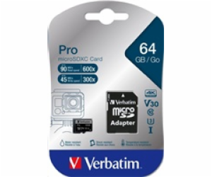 VERBATIM MicroSDXC karta 64GB Pro, U3 + adaptér