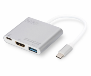 Adapter USB Digitus USB-C - HDMI + USB-C + USB Srebrny  (...