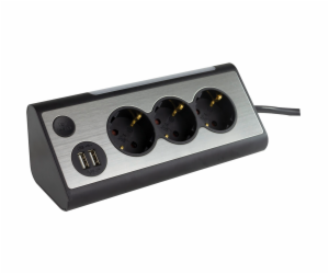 REV LIGHT SOCKET 3-fold Multiple Socket Outlet +2x USB