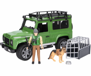 Land Rover Defender s figurkou lesníka a psa