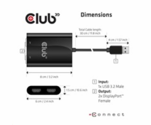 Club3D Adaptér USB A na 2xHDMI 2.0 Dual Monitor 4K 60Hz (...