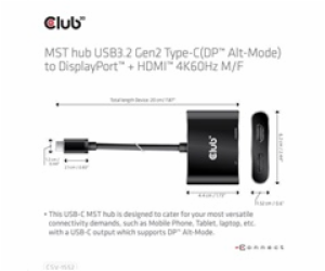 Club3D hub MST (Multi Stream Transport) USB3.2 Gen2 Type-...