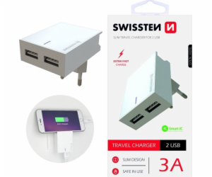 Swissten Síťový Adaptér Smart Ic 2X Usb 3A Power Bílý