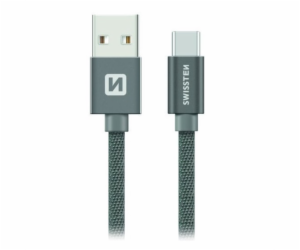 Data kabel SWISSTEN Textile USB-C 1,2 m, šedá