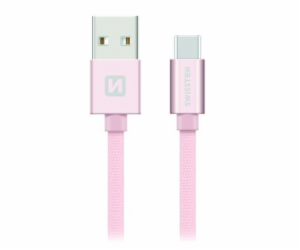 Swissten Datový Kabel Textile Usb / Usb-C 1,2 M Růžovo/Zlatý