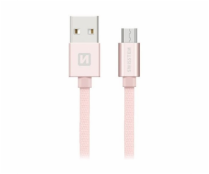 Swissten Datový Kabel Textile Usb / Micro Usb 0,2 M Růžov...