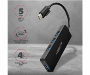 AXAGON HUE-G1C, 4x USB 3.2 Gen 1 SLIM hub, kabel Type-C 1...