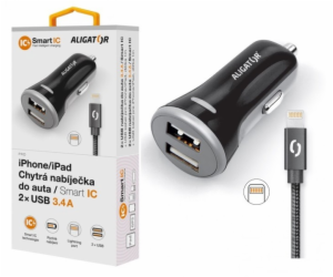 ALIGATOR 3.4A, 2xUSB, smart IC, černá, USB kabel pro iPho...