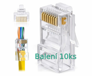 W-Star Konektor UTP RJ45EZ Cat5e 10ks pozlacený 5SLD pass...