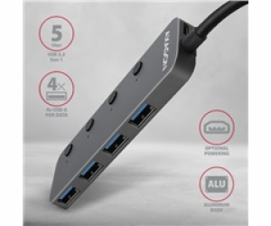 AXAGON HUE-MSA, 4x USB 3.2 Gen 1 SWITCH hub, kovový, micr...