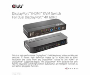 Club3D síťový přepínač - Switch, DP/HDMI KVM Switch - Dua...