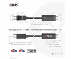 Club3D kabel DP 1.4 na HDMI, 4K120Hz nebo 8K60Hz HDR10, M...