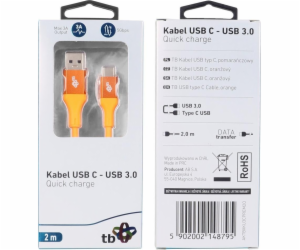 USB 3.0 - USB C kabel 2m PREMIUM 3A oranžový TPE