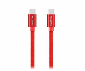 Data kabel SWISSTEN Textile USB-C/USB-C 1,2 m, červená