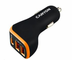 CANYON auto nabíječka C-08, 1xUSB-C (PD 18W) + 2xUSB-A, v...