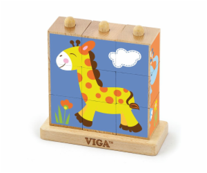 Dřevěné puzzle kostky na stojánku Viga Zoo