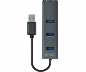 Savio AK-57 USB-A - 3 x USB-A HUB with RJ-45 Gigabit Ethe...