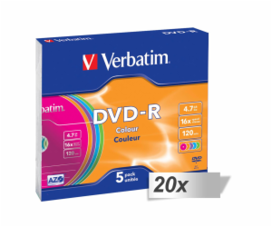 20x5 Verbatim DVD-R 4,7GB Colour 16x Speed, Slim Case