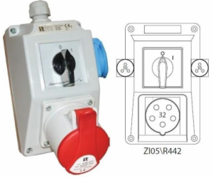 Spamel Instalační sada se zásuvkou 32A 5P+2x2P+Z 0-1 červ...