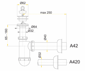 Sifon umyvadla DN40, mřížka plast pr.63 A42