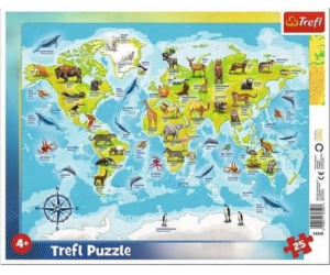 Puzzle Trefl 25 dílků rám Mapa světa se zvířaty