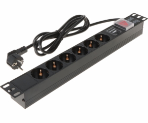 Power Strip 19 1U 6x Schuko Socket se spínačem (L19/6VP)