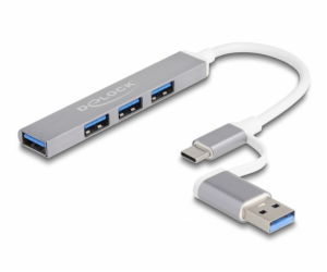 DeLOCK 4portový tenký USB hub s USB Type-C nebo USB Type-...