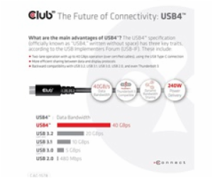 Club3D Kabel USB4 Gen3x2 Type-C Oboustranný kabel 8K60Hz,...