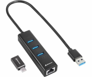 3-Port USB 3.2 Gen 1 Alu Hub + Ethernet, Dockingstation