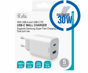 DELTACO USBC-AC145, 1xType C/1x USB, Nabíječka